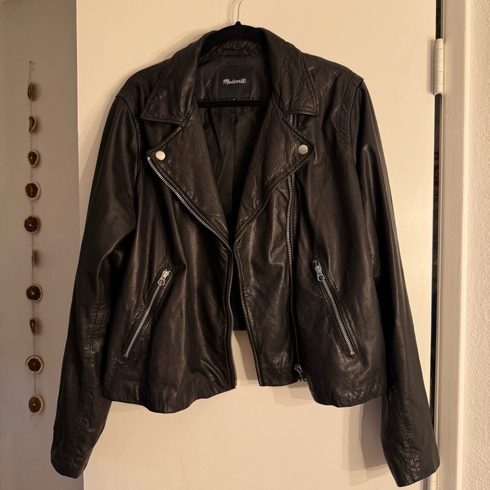 Madewell Black Washed Leather Motorcycle Jacket 3xl